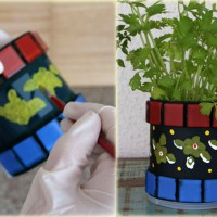 Latinhas decoradas para plantar temperos